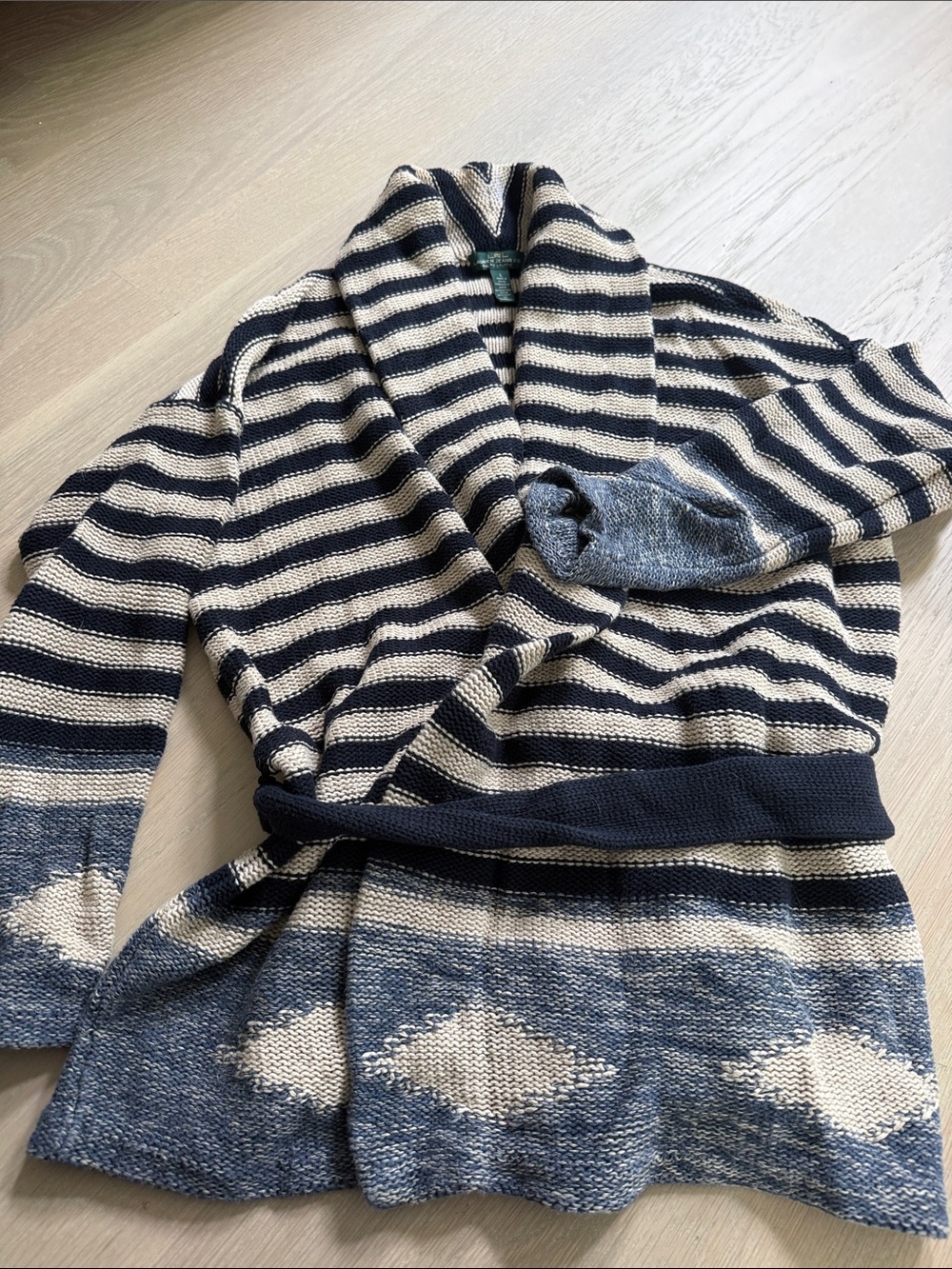 Ralph Lauren Navy and Cream Striped Shawl Cardigan